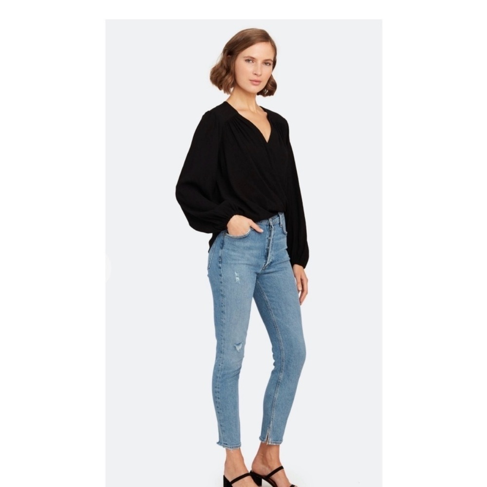 Free People check on it black blouse size small